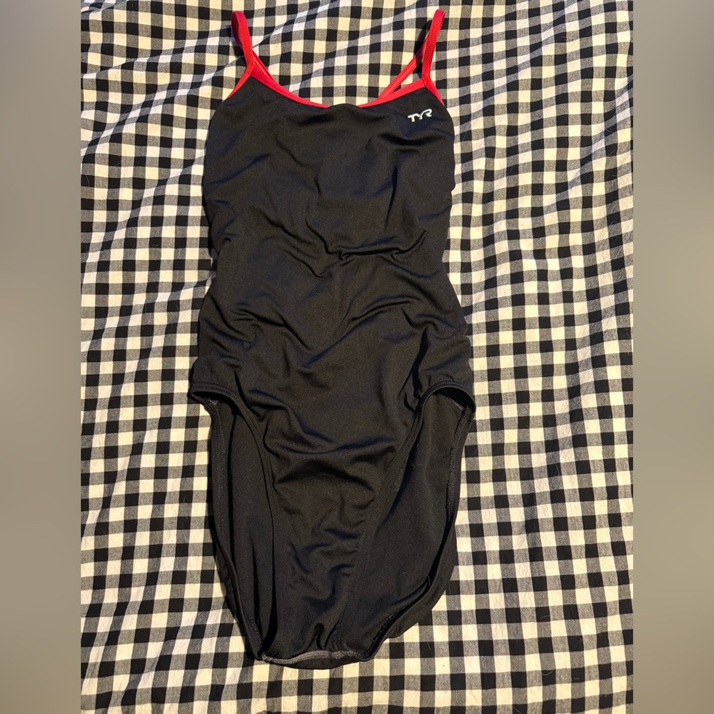 TYR Black Swimsuit with Red Accents